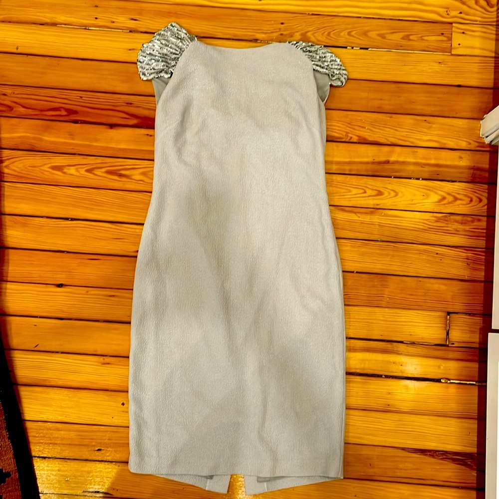 Elegant evening or cocktail silver dress - beautiful back sequins detail